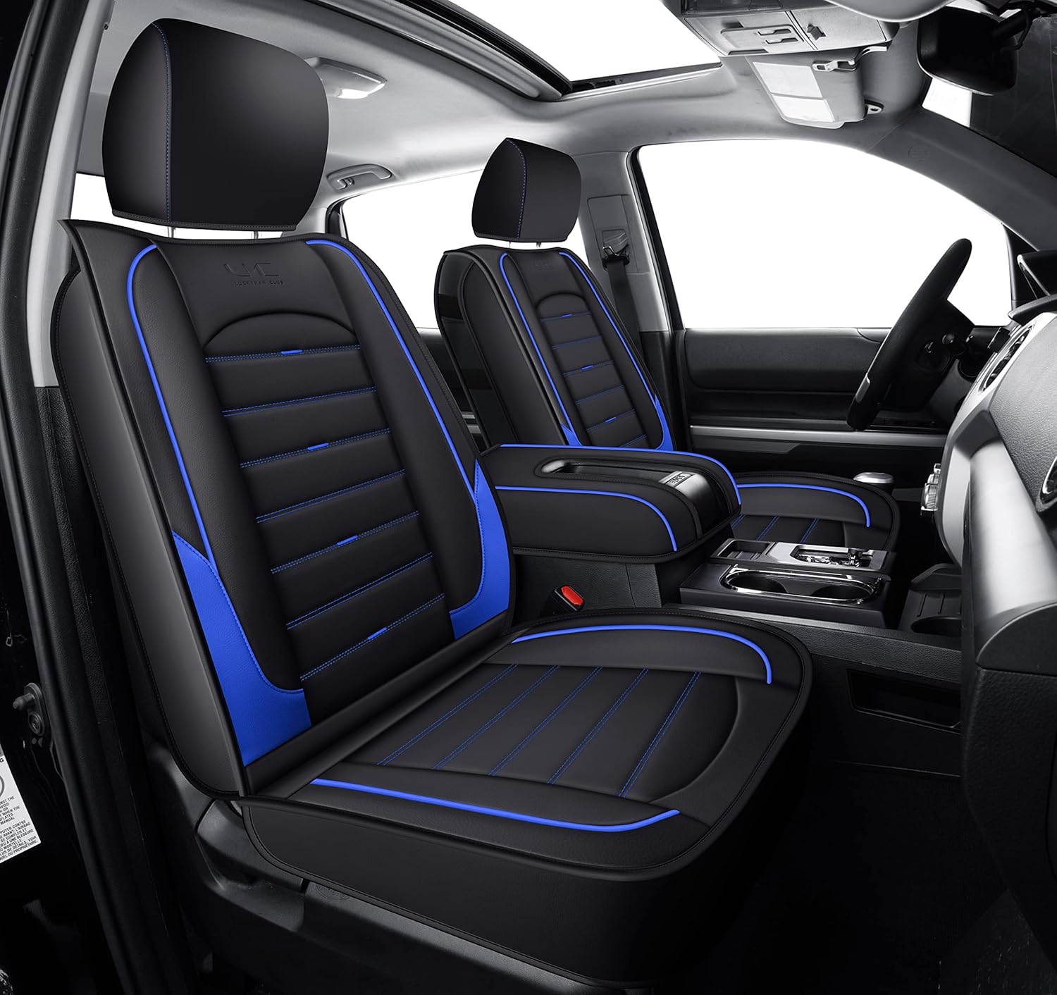 LUCKYMAN CLUB Tundra Custom fit Seat Covers for Front and Back Seats of 2014-2021 Crew Cab/ Crewmax/ Double Cab with Faux Leather (Black& Red)