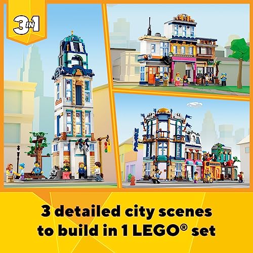 LEGO Creator Main Street 31141 Building Toy Set, 3 in 1 Features a Toy City Art Deco Building, Market Street Hotel