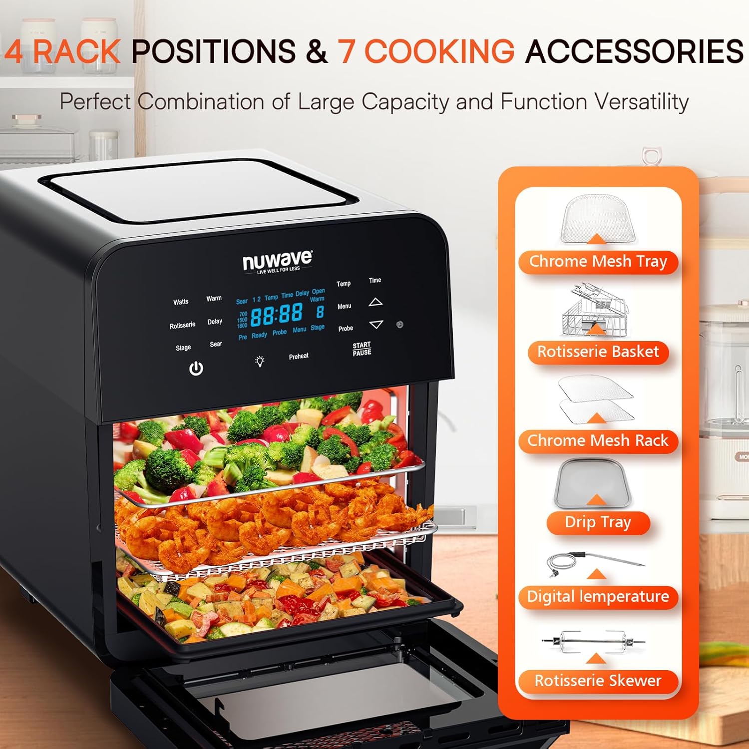 Nuwave Brio 15.5Qt 10-IN-1 Air Fryer Rotisserie Oven, XL Family Size, Even & Crisp AirFry, Reheat, Roast, Dehydrate for Quick Meals