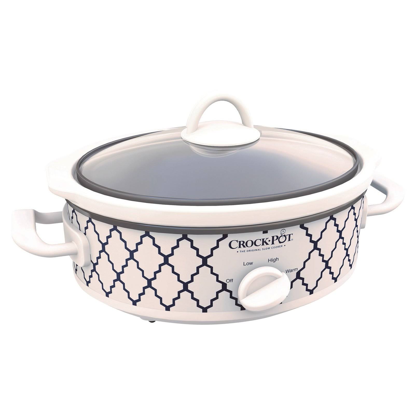 Crock-pot Casserole Crock Mini Oval Slow Cooker, 2.5-Quart, Blue White/ Trellis