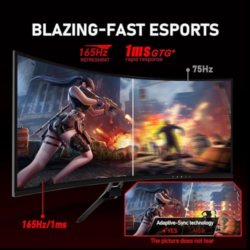 ZZA 32-Inch QHD Curved Gaming Monitor - 2K Resolution, 165Hz Refresh Rate, 1ms Response Time, FreeSync & G-Sync, HDR10, 122% sRGB Coverage, DP/HDMI