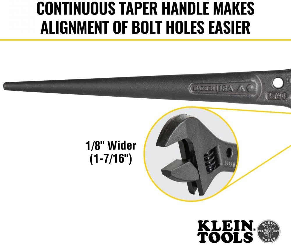Klein Tools 3227 Extra Wide Adjustable Wrench, Construction Spud Wrench for Up to 1-7/16-Inch Nuts and Bolts, 10-Inch, with Tether Hole Pack of 2