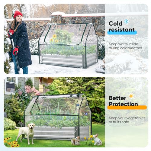 Quictent Raised Garden Bed Galvanized Raised Beds for Gardening Vegetables with Cover 8x4x1 ft Metal Planter Box Outdoor Use (Clear)