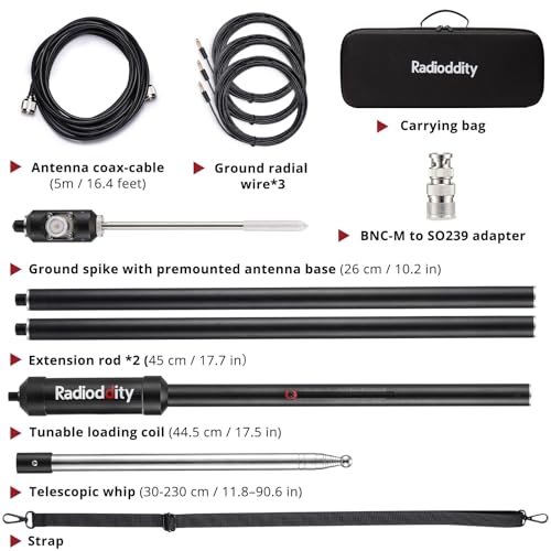 Radioddity HF-009 Portable HF Antenna, 5-50MHz Quick-Tuning Vertical Antenna, SWR 1.0-1.5, Compatible with Xiegu G90/X6100/X6200