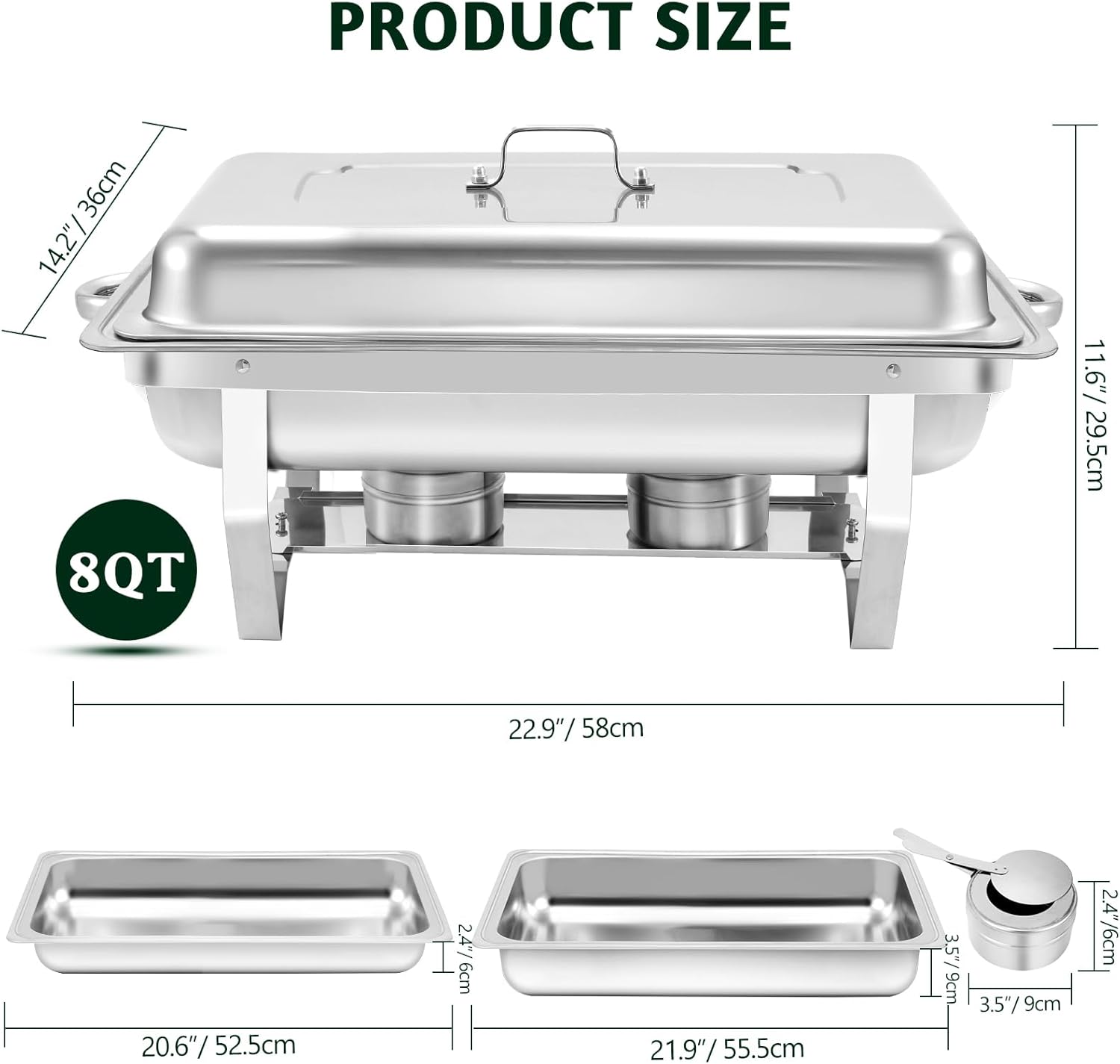 8 Qt 4 Pack Full Size Stainless Steel Chafing Dishes Buffet Set