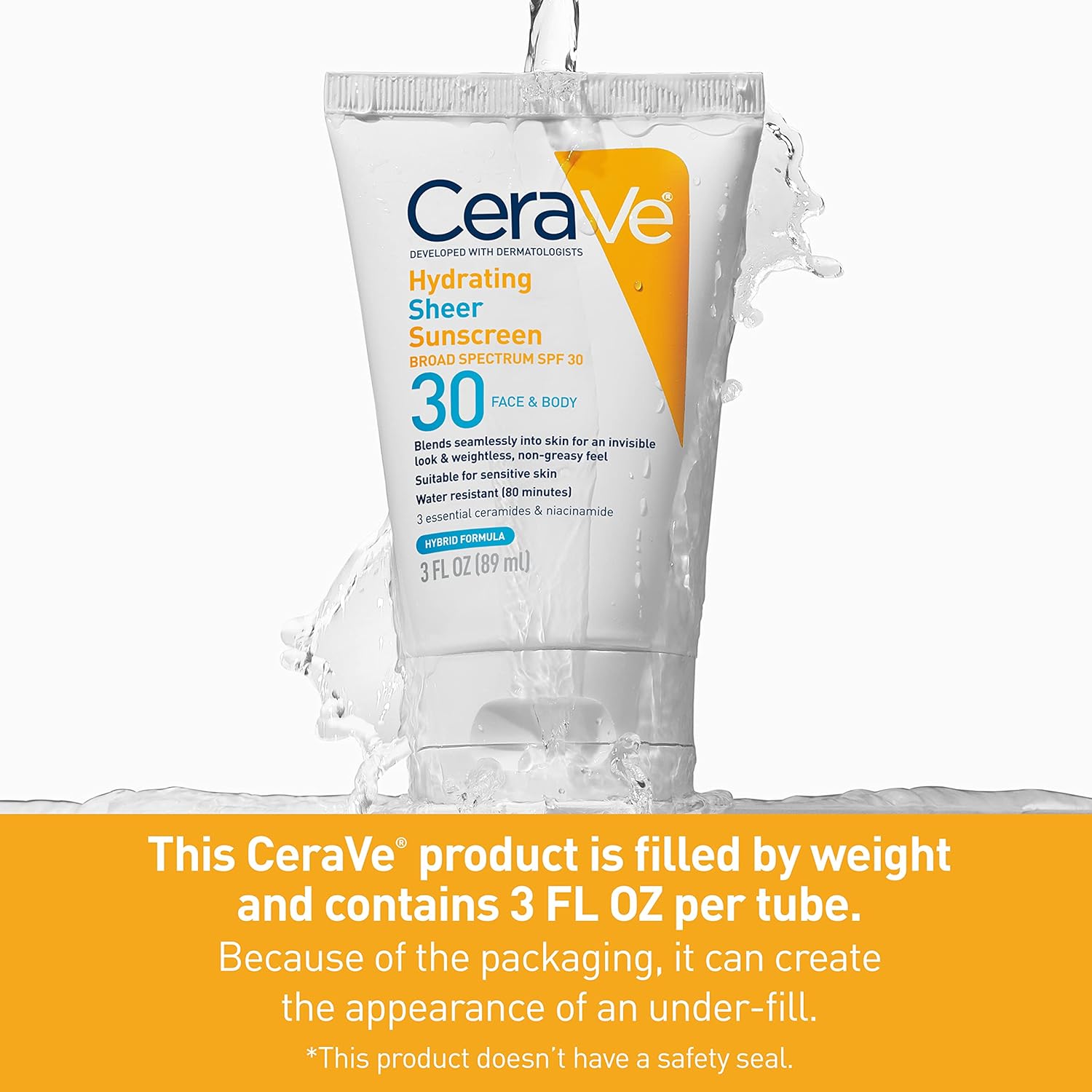 CeraVe Hydrating Sheer Sunscreen SPF 30 for Face and Body | Mineral & Chemical Sunscreen with Zinc Oxide, Hyaluronic Acid