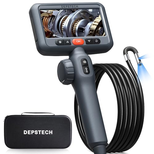 DEPSTECH Dual Lens Articulating Endoscope Camera with Lights,Two-Way Articulated Industrial Borescope, 4.5" Screen, 5FT Flexible Snake Scope