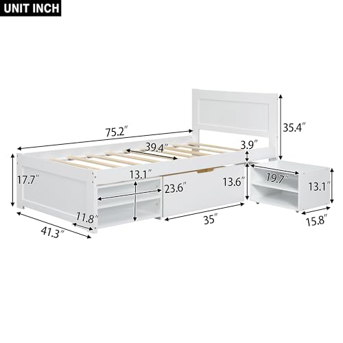 SOFTSEA Full Size Platform Bed with Storage, Platform Bed with Drawers and Bed End Case, Wood Platform Bed Frame with Storage Bookcase Headboard