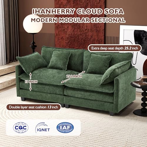 Ihanherry 111.4" U Shaped Modern Cloud Sofa Modular Sectional Couch with 2 Ottoman, 5-Seat Chenille Deep Seat Sofa with Pillow for Living Room