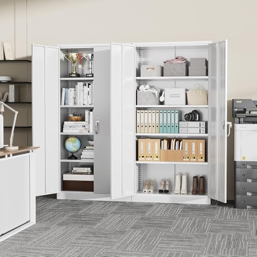 Greenvelly Metal Storage Cabinet, 72" Black Locking Metal Garage Storage Cabinet with Doors and 4 Adjustable Shelves