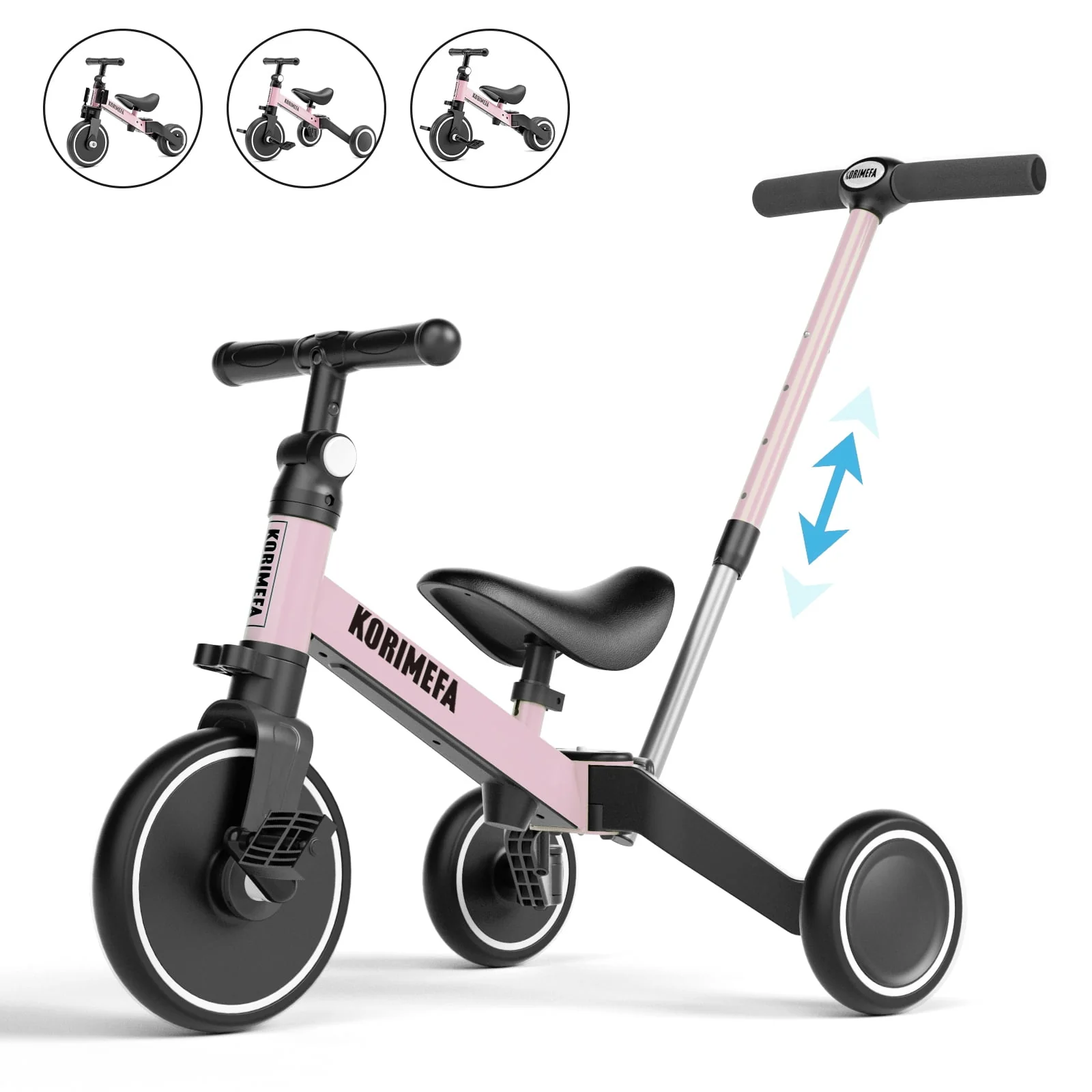 KORIMEFA Toddler Bike with Push Handle,Tricycles for 1 to 3 Years Old, Toddler Tricycle with Push Handle for Boy Girl, Baby Bike Balance Bike