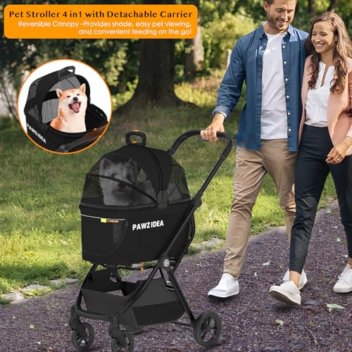 PAWZIDEA Dog Stroller for Large Dogs, Pet Stroller with Detachable Carrier for Portable Dog Crate for Car Seat, Foldable Dogs Jogger Strollers