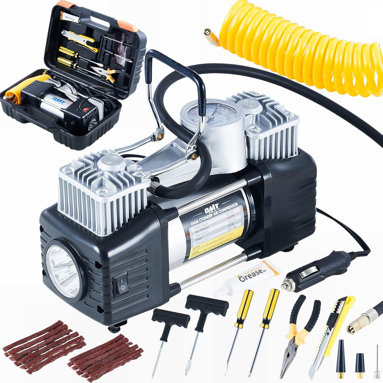 Double Cylinder Tire Inflator and 30pc Tire Repair Kit