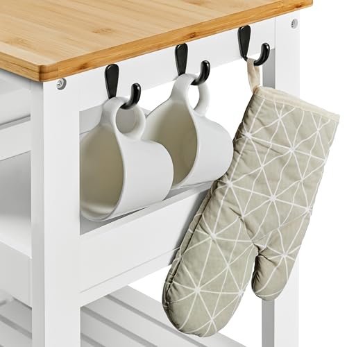 Yaheetech Kitchen Island Cart on Wheels with Bamboo Countertop, Rolling Serving Utility Trolley Cart with 3 Drawers