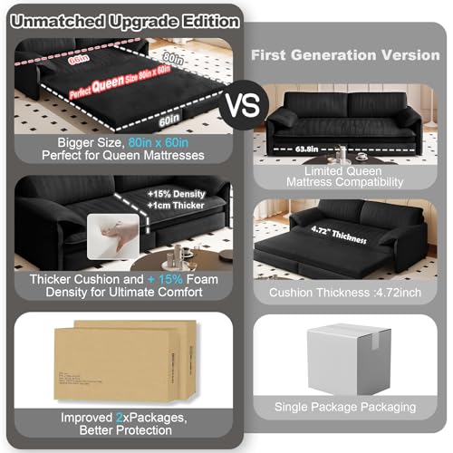 70.1" Futon Sofa Bed Queen Size, Pull Out Bed, 3-in-1 Convertible Sleeper Sofa with 2 Soft Pillows, Modern Velvet Futon Couch for Living Room