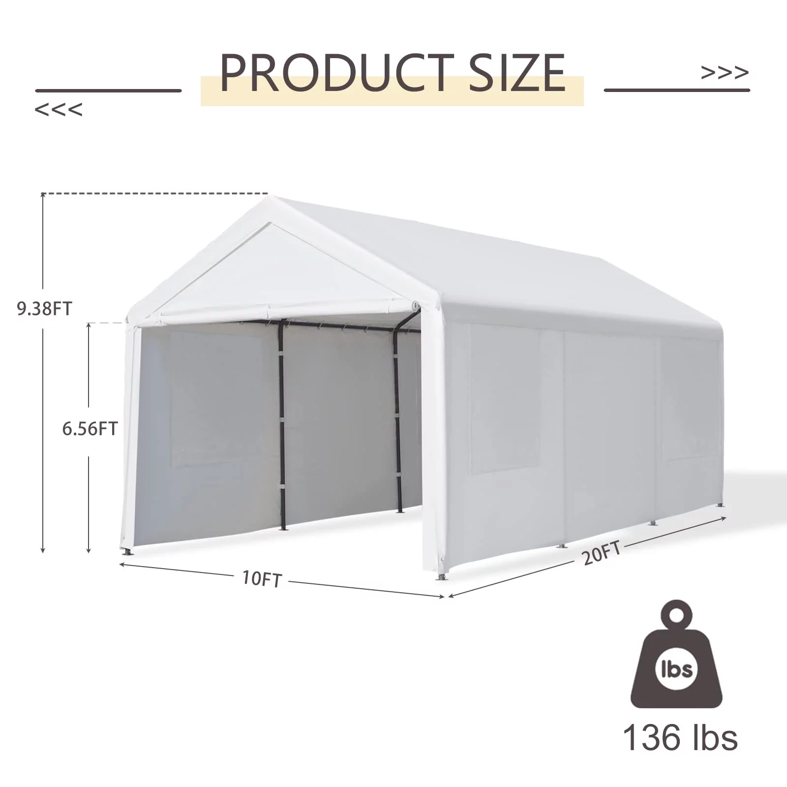 Gardesol Carport, 12'x20' Extra Large Heavy Duty Carport with Removable Sidewalls & Doors, Portable Garage Car Canopy for Car, Truck, SUV, Beige