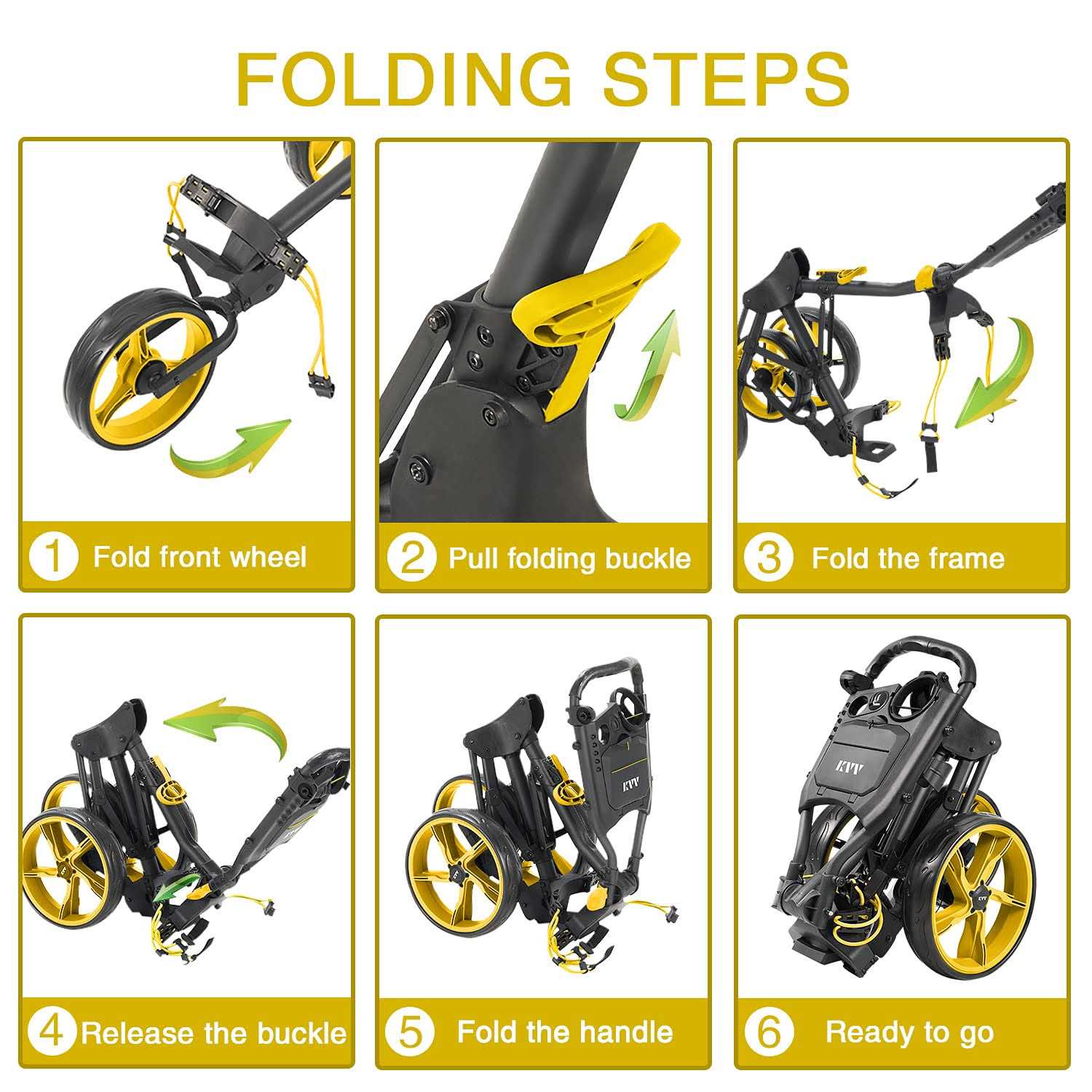 KVV 3 Wheel Foldable/Collapsible Golf Push Cart Ultra Lightweight Smallest Folding - Sports Supplies Online Store