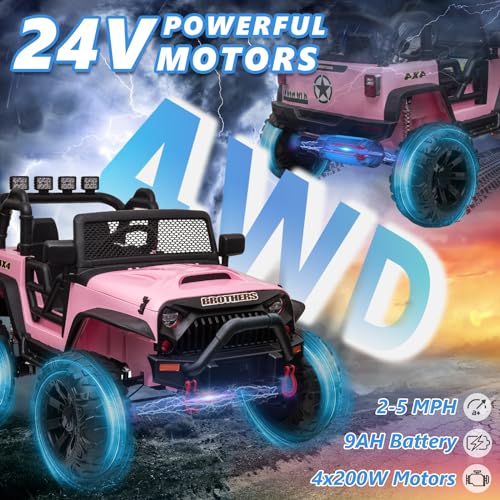 24V Electric Cars Vehicles Toys for Kids -2 Seater, 4x200W Powerful Wheels 4WD Ride on Truck Kids with 3 Speed Remote Control Spring Suspension