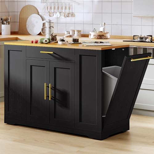 YITAHOME 53 inch Large Rolling Kitchen Island with Trash Can Storage Cabinet