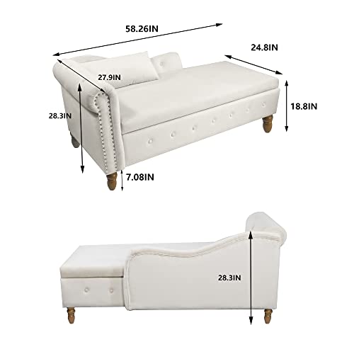 Chaise Lounge Indoor,Velvet Lounge Chair for Bedroom with Storage & Pillow