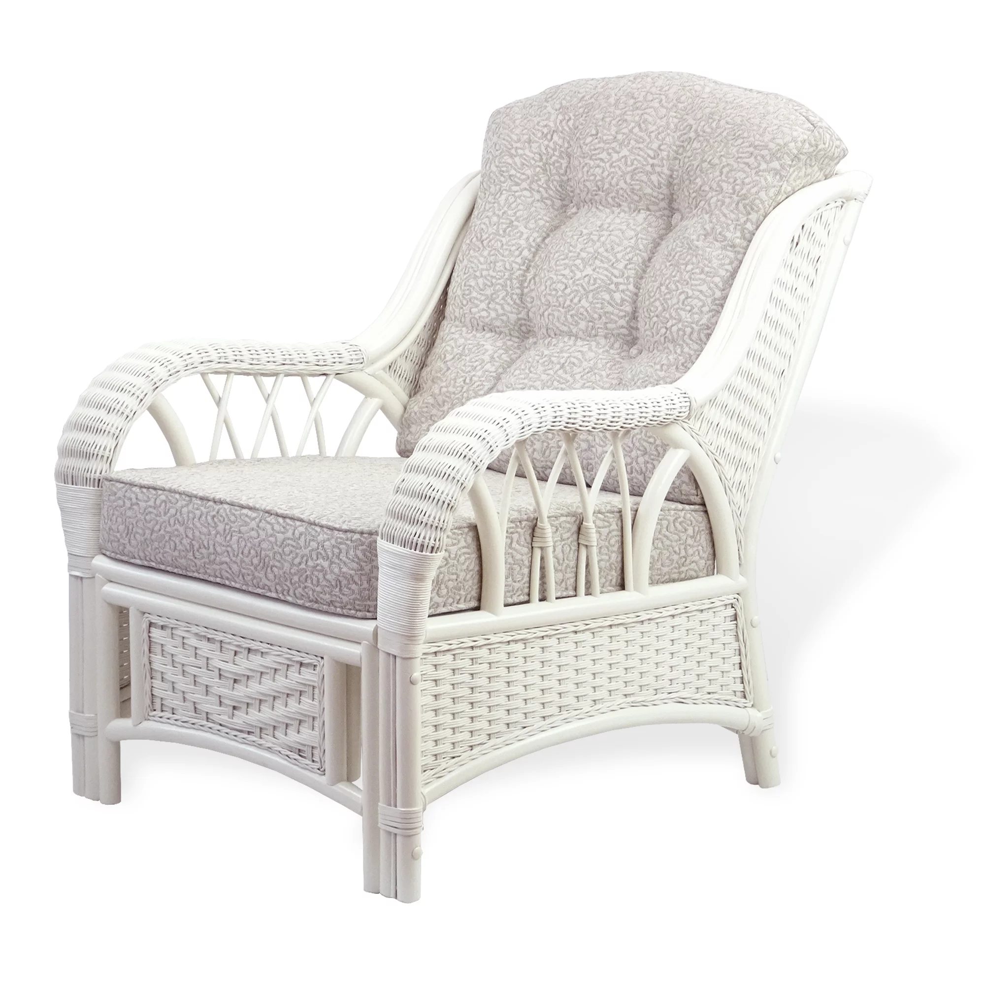 Alexa Living Armchair w/Ottoman White Color, Natural Rattan Wicker Handmade Design