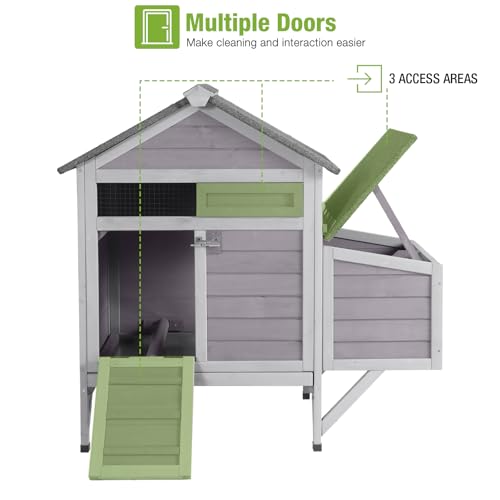 GUTINNEEN Chicken Coop Outdoor Weatherproof Duck House with Nesting Box, Perches, Metal Tray for 2-4 Chickens, Ducks, 40.94" L x 27.37" W x 38.55" H