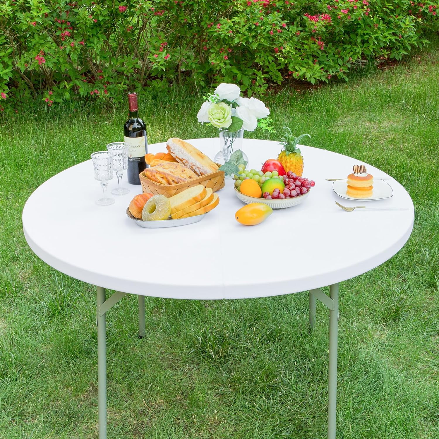 2 Pack Round Fitted Tablecloth 48 Inch Stretch Spandex Table Cover White Washable Table Cloth Elastic Table Topper for Indoor and Outdoor