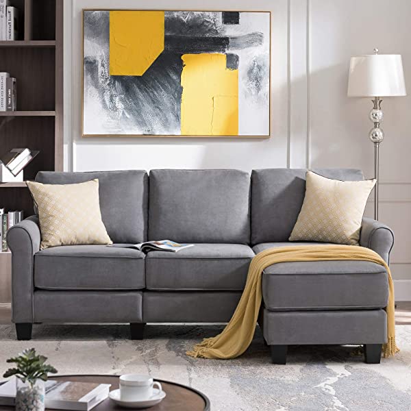 Nolany Reversible Sectional Sofa Couch for Small Apartment L Shape Sofa Couch 3-seat Sectional Couch (Dusty Grey)