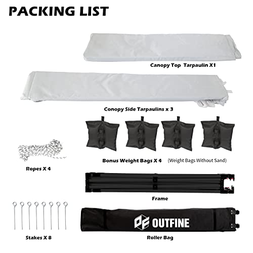 OUTFINE Heavy Duty Canopy 10x10 Pop Up Commercial Canopy Tent with 3 Side Walls Instant Shade, Bonus Upgrade Roller Bag, 4 Weight Bags