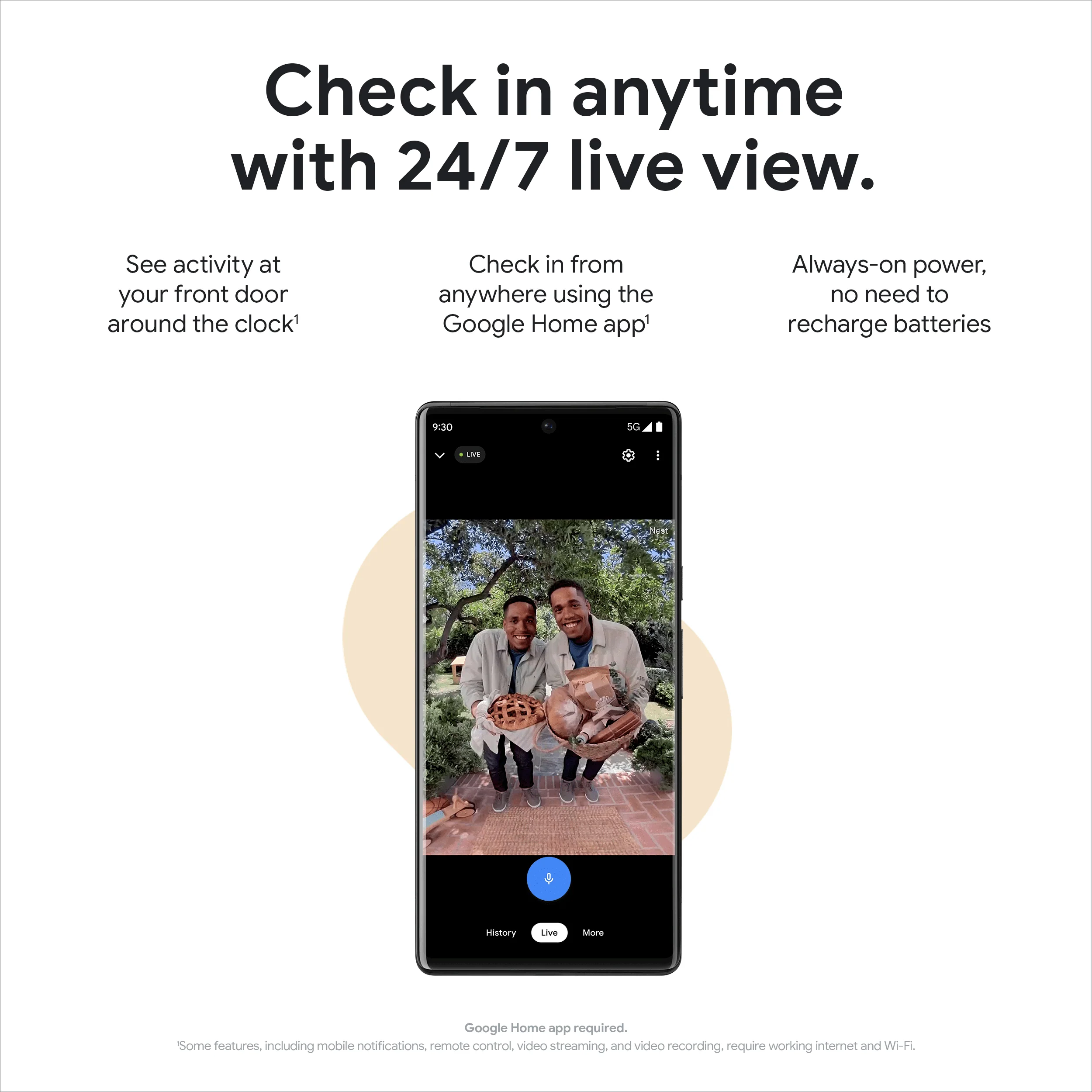 Google Nest Doorbell (Wired, 2nd gen) - Video Doorbell Camera - Doorbell Security Camera - Snow