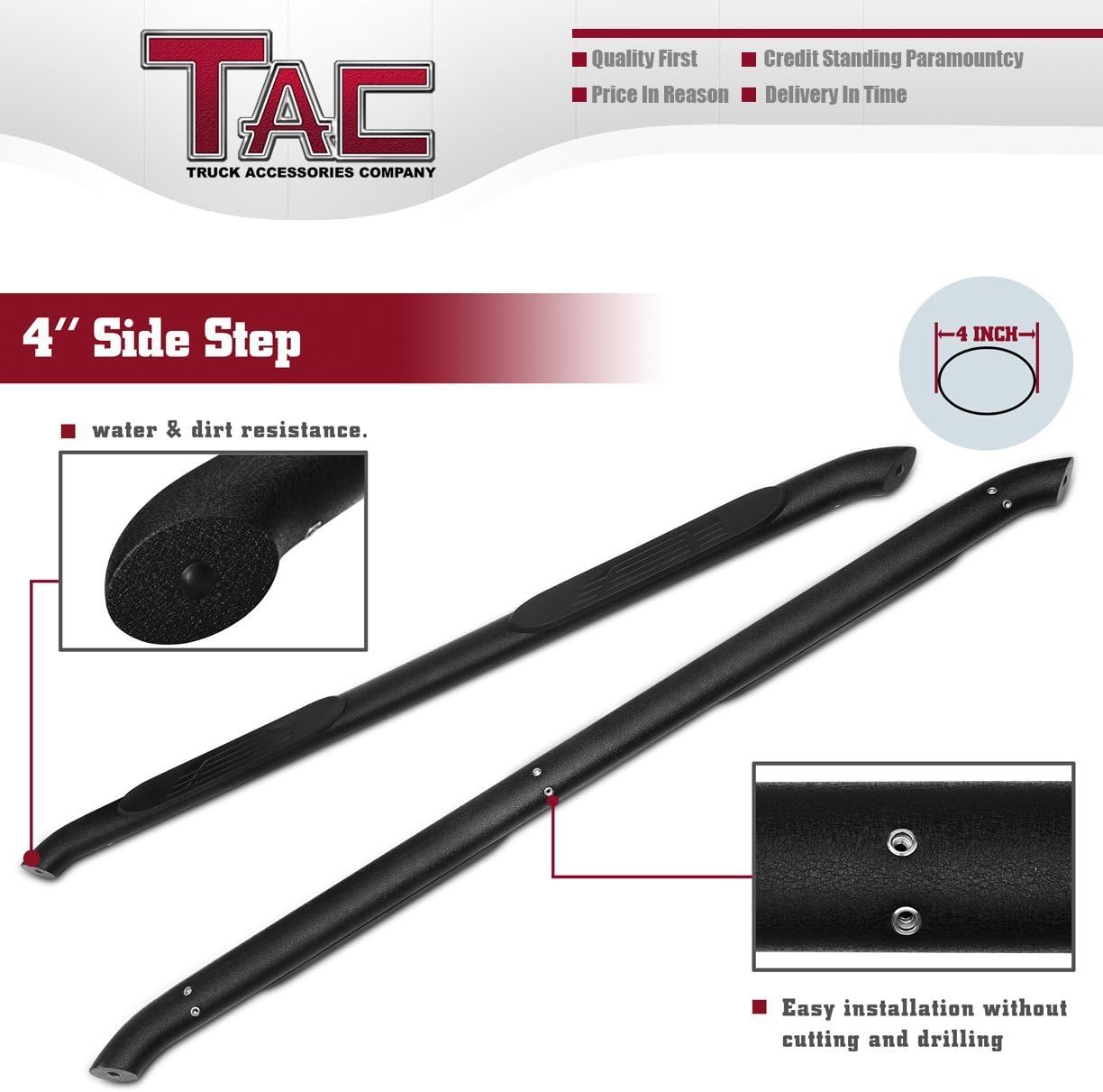 TAC Side Steps Fit 2005-2022 Toyota Tacoma Double Cab Truck Pickup 4 Oval Bend Texture Black Side Bars Nerf Bars Running Boards Exterior Accessories