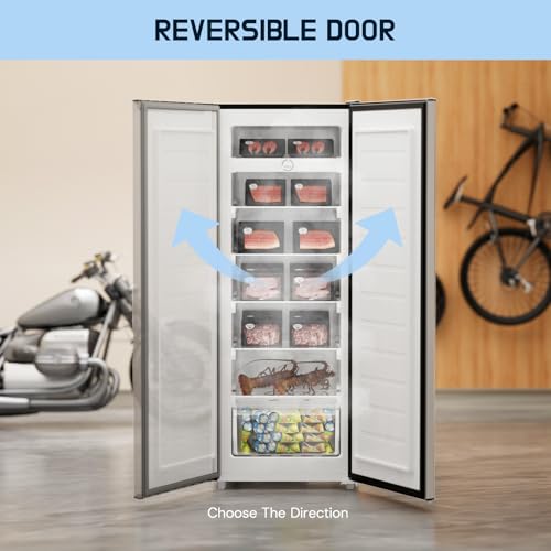 Upstreman 7.0 Cu.Ft Upright Freezer Large Capacity Convertible Refrigerator/Freezer, 5 Adjustable Shelves, Energy Efficient, Garage Ready
