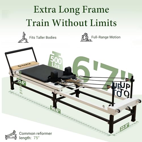 PAETA Pilates Reformer, 91" Foldable Reformer Pilates Machine with Adjustable Reformer Heights
