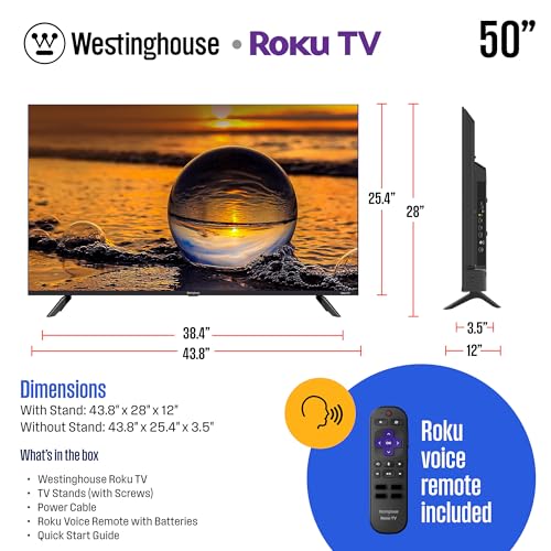 Westinghouse Roku TV - 43 Inch Smart TV, 4K UHD QLED Television w/HDR 10+, Dolby Vision, Wi-Fi & Mobile App Connectivity