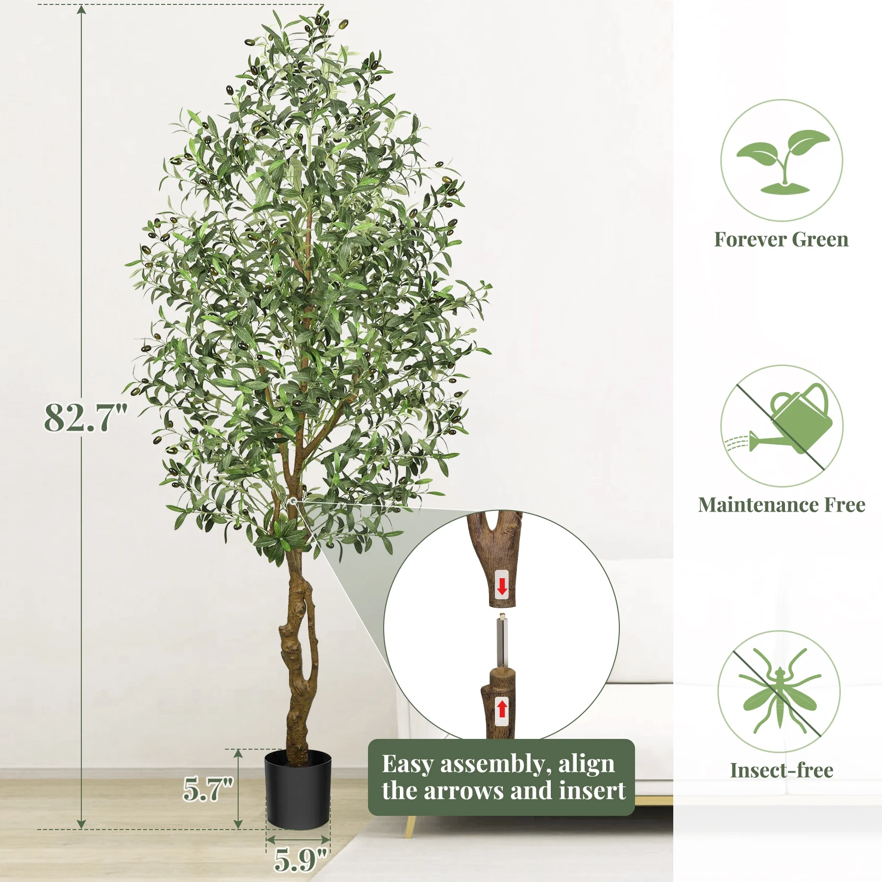 GIKPAL 7ft Artificial Olive Tree, 1872 Leaves Plastic Olive Plants Pre Potted Faux Greenry Plant for House Decorations