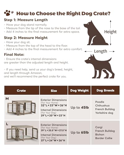 Dog Crate Furniture, 32 inch Medium Dog Crates with Bed Mat, Wooden Dog Kennel Furniture, End Side Table Dog Cage with 3 Doors, Greige