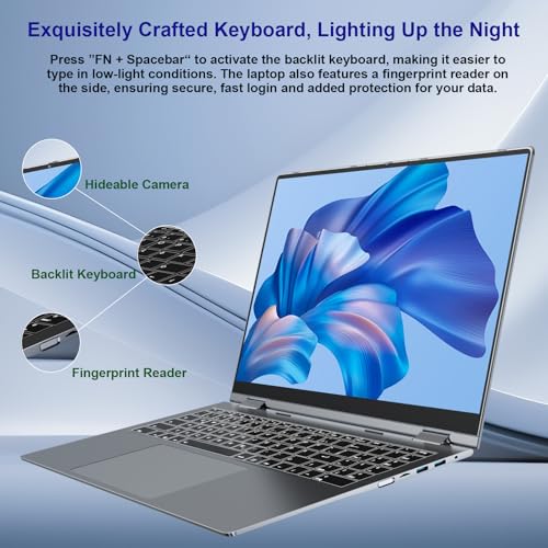 jumper 2 in 1 Laptop, 16 inch Convertible Laptop Computer with IPS FHD 360 Degree Touchscreen, 640GB Storage, 16GB RAM, Fingerprint Reader