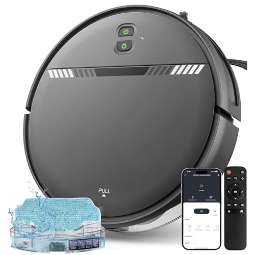 Robot Vacuum and Mop Combo, 2 in 1 Vacuum Robot with WiFi/App/Voice, Schedule, Water Tank and Dustbin, Self-Charging, Slim, Ideal for Hard Floor