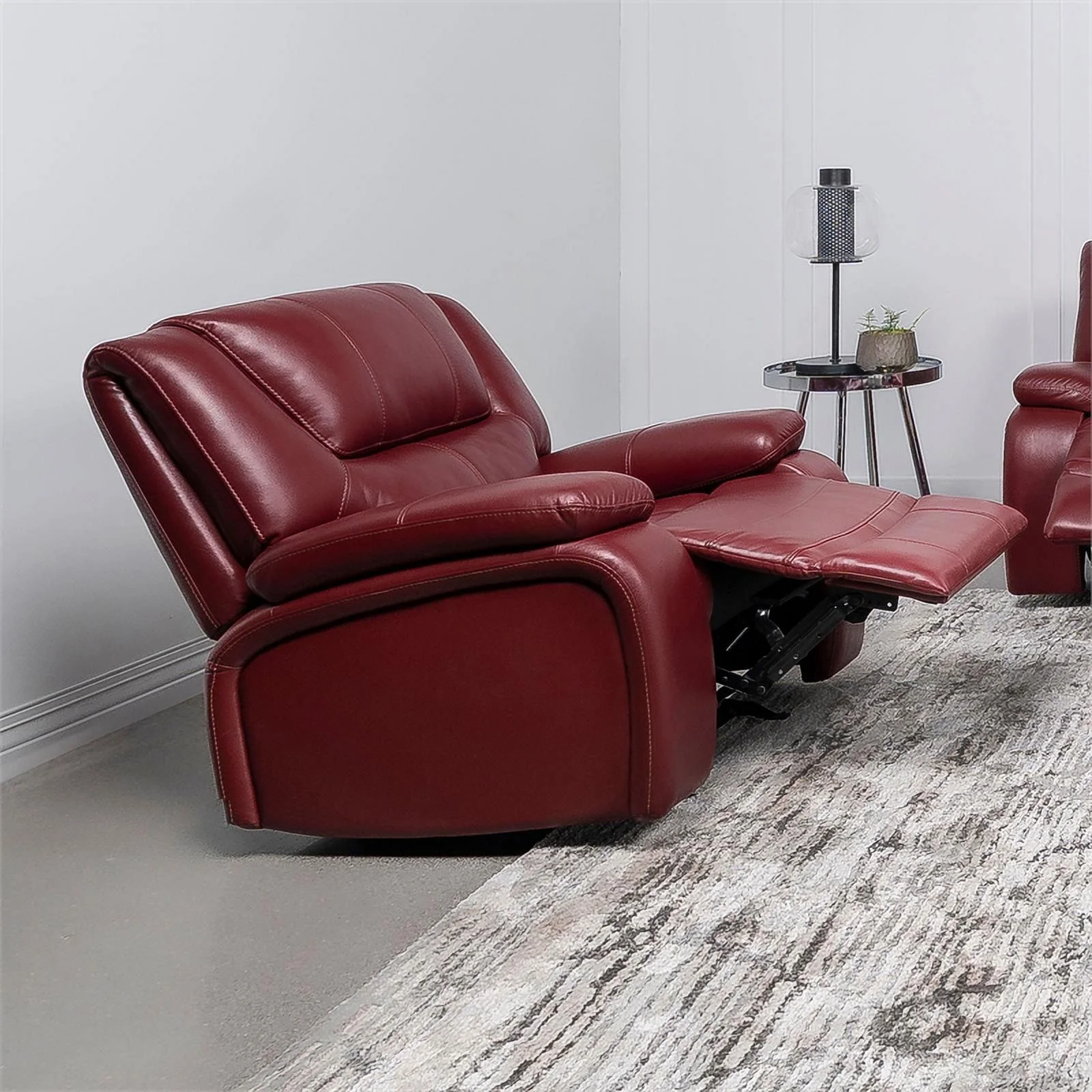 Coaster Transitional Upholstered Faux Leather Glider Recliner in Red