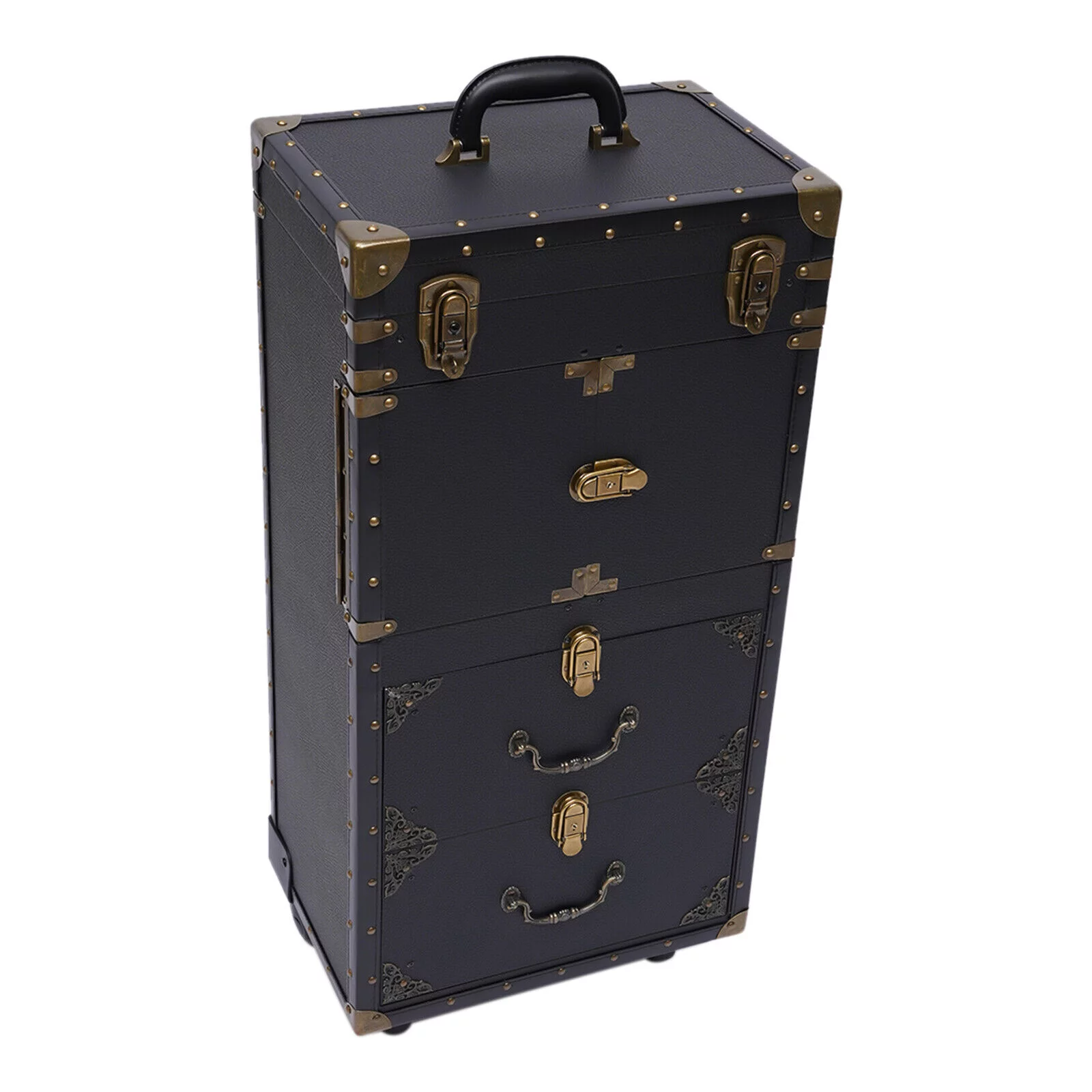 Miumaeov Portable Rolling Makeup Train Case Hairdressing Clipper Trimmer Display Suitcase Travel Organizer Beauty Salon Cosmetic Luggage Box