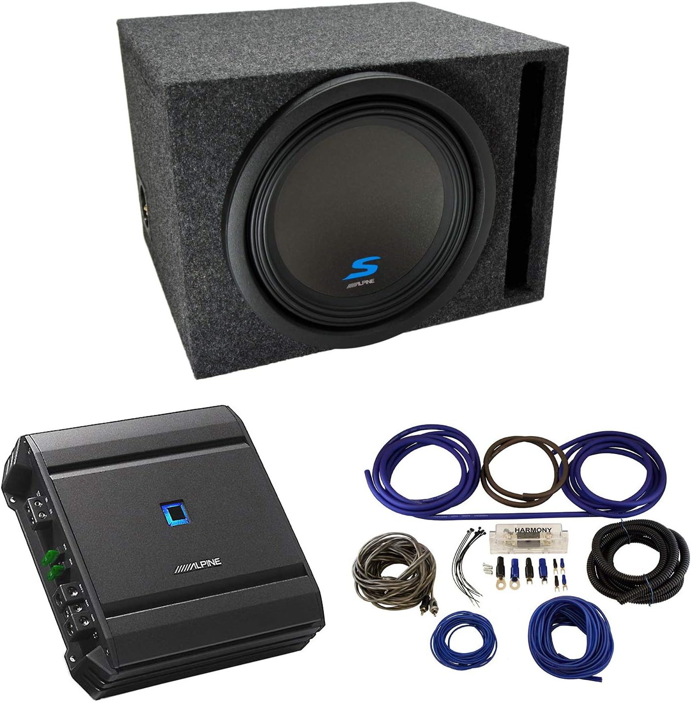 Alpine Bundle Compatible with Universal Car S-W12D2 Type S Dual 12 Custom Loaded Vented Sub Box Enclosure