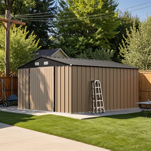 Patiowell 5x3 FT Outdoor Storage Shed, Tool Shed with Sloping Roof and Lockable Door, Metal Shed for Backyard Garden Patio Lawn, Brown