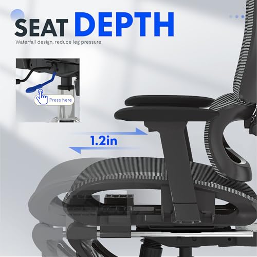 FLEXISPOT ErgoX Premium Ergonomic Office Chair with Footrest- Adjustable 3D Armrests, Dynamic Lumbar Support, Recline & Tilt Function, Mesh Seat
