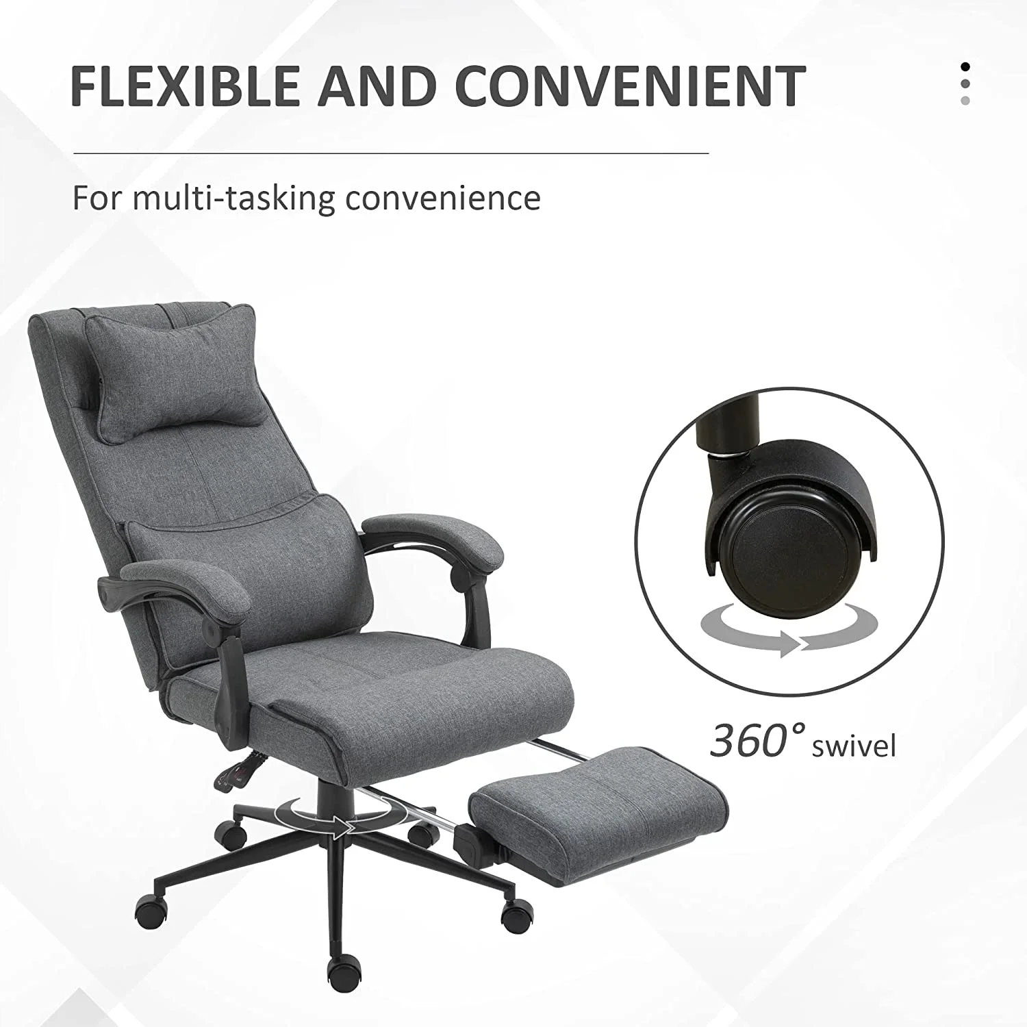 High Back Executive Office Chair, Reclining Computer Desk Chair With Footrest, Height Adjustable Fabric Office Chair With Headrest And Lumbar Support