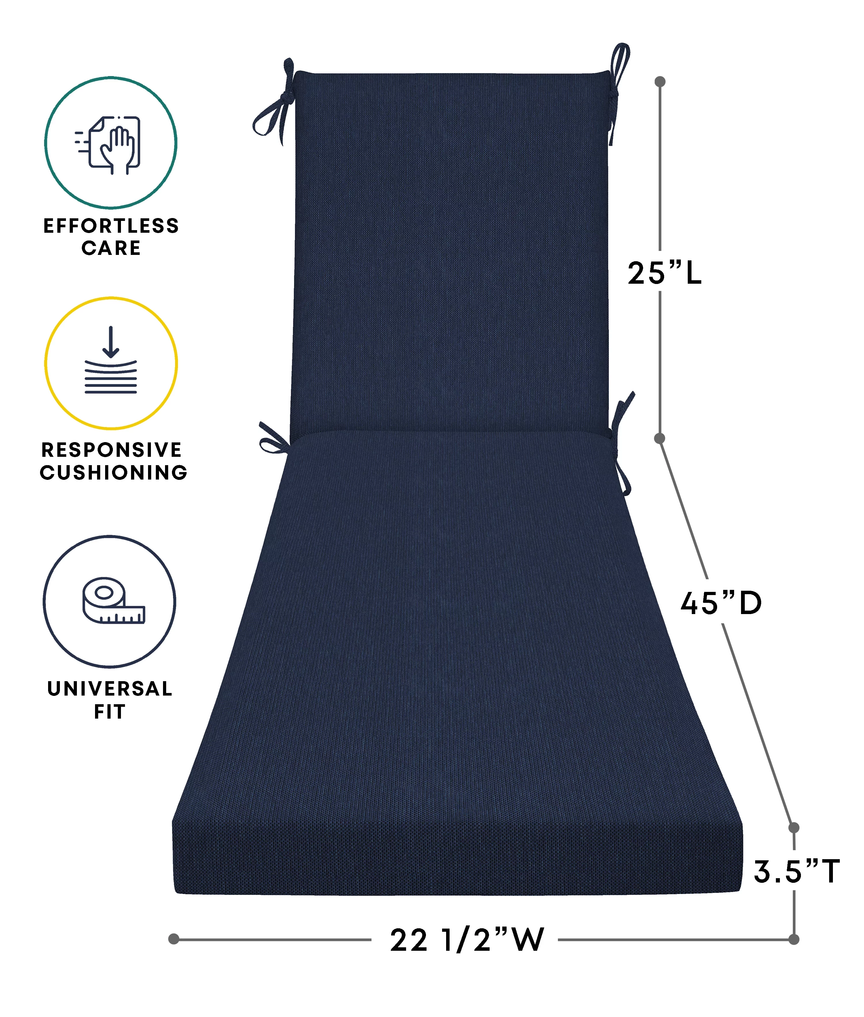 Textured Polyester Solid Blue (Indigo) Chaise Outdoor Lounge Cushion