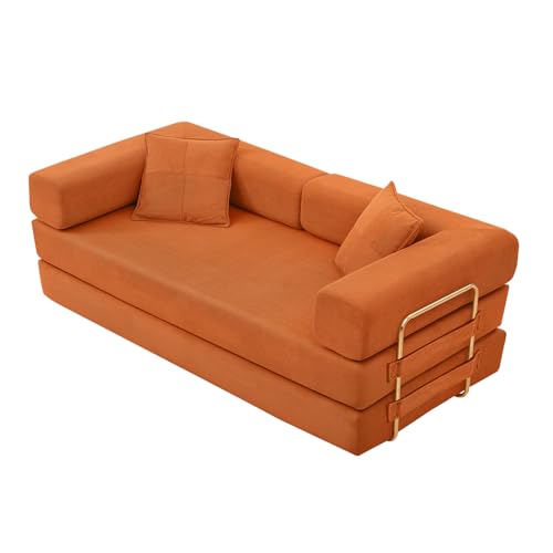 4-in-1 Folding Convertible Sofa Bed, 78 Inch Boneless Couch with Fixed-Shape Frame, Corduroy Loveseat Sleeper with Pull Out Bed