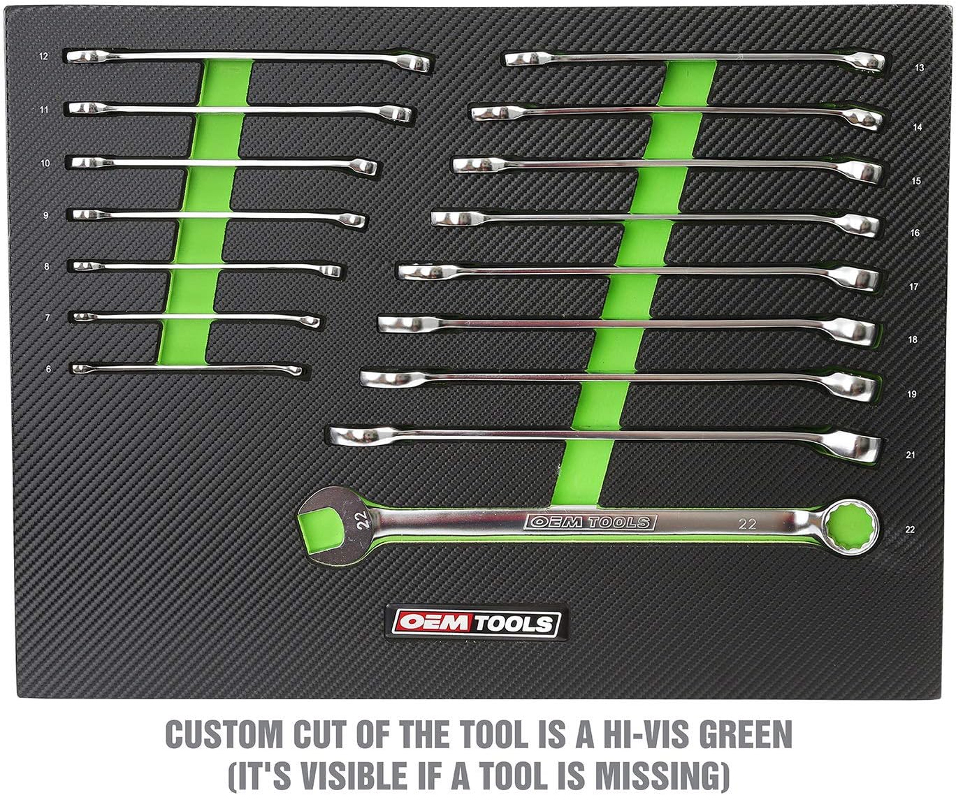 OEMTOOLS 23994 16 Piece Combo Wrench Set, Metric Wrench Set for Common Jobs, Foam EVA Tray with Etched Sizes for Tool Boxes and Cabinets