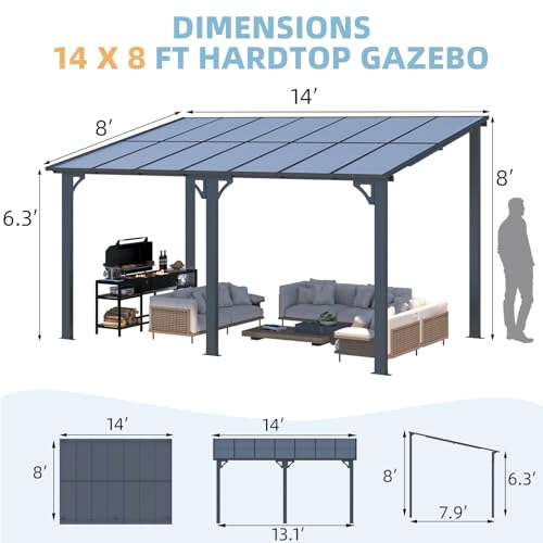 AECOJOY 10&rsquo; x 10&rsquo; Gazebo, Wall Mounted Gazebos Pergola on Clearance, Outdoor Patio Lean to Gazebo Awnings for Deck, Porch