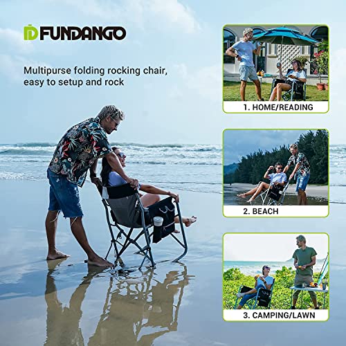 FUNDANGO Camping Rocking Chairs for Adults, Portable Rocking Chair Outdoor Folding for Beach, Outdoor, Travel, Picnic, Patio (BlackGery)