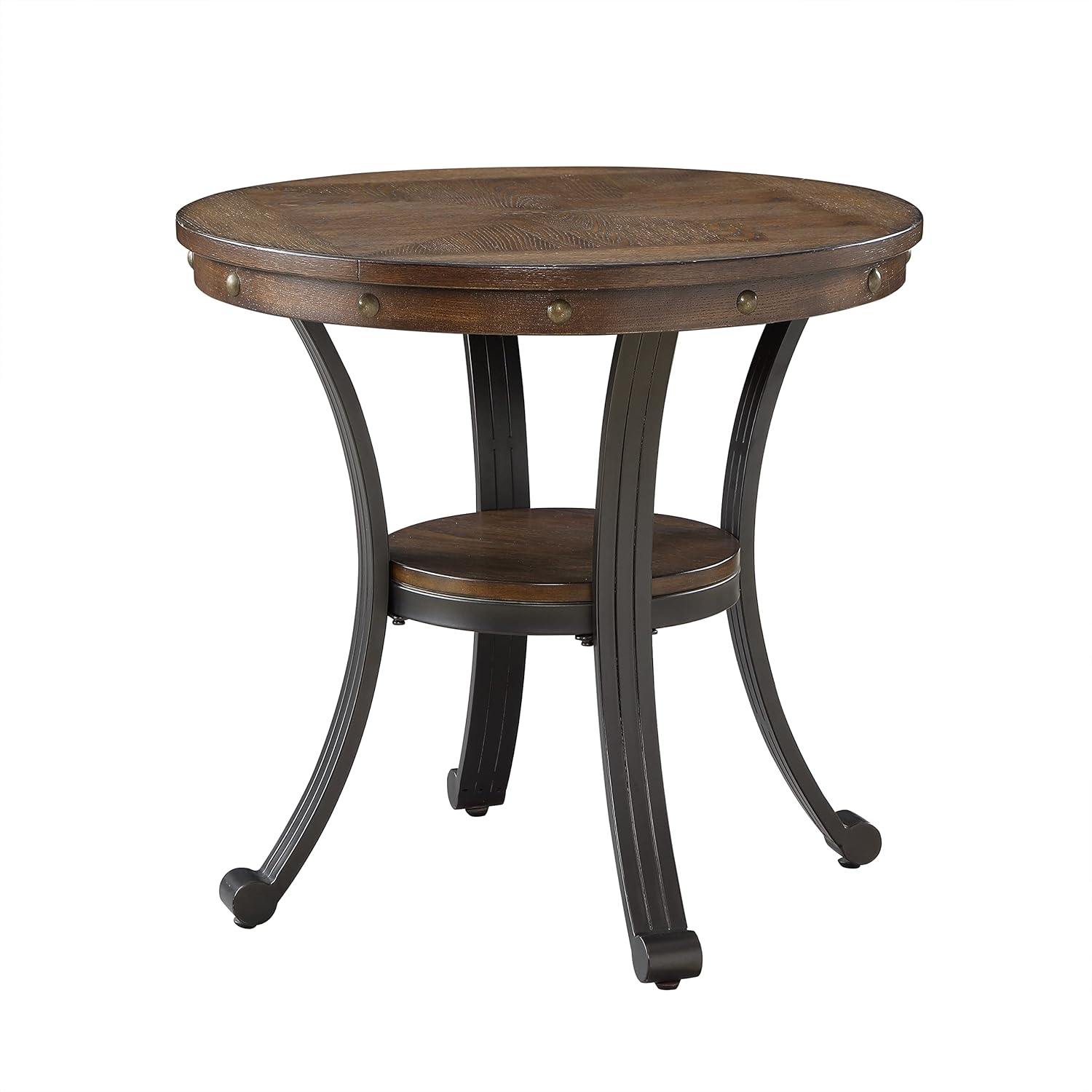 Powell Franklin Metal and Wood Round Side Accent Table in Pewter